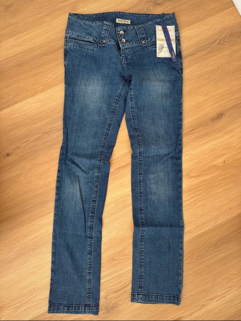 NWT Paris Blues Blue Skinny Jeans Wide Waistband Double Button Size M